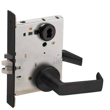 Schlage Grade 1 Storeroom Mortise Lock, Schlage FSIC Less Core, 06 Lever, A Rose, Flat Black Coated Finish, L9080J 06A 622